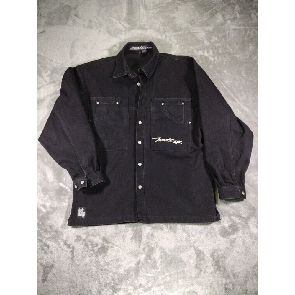 Hedz Up Sport Jean Jacket Men's XXL Black Denim VTG 90s Street Gear Riding READ